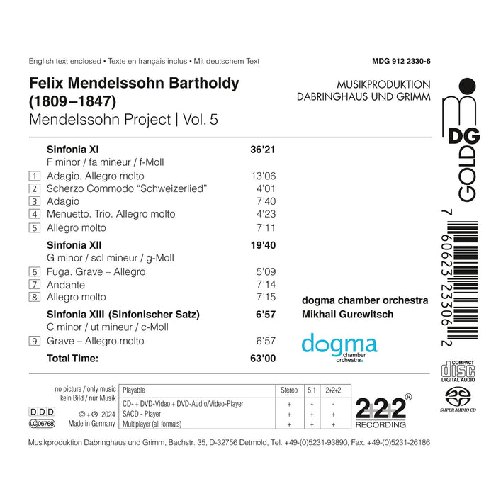 dogma chamber orchestra, Mikhail Gurewitsch - Mendelssohn Project Vol.5 - MDG91223306