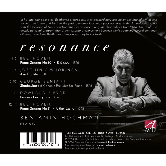 Benjamin Hochman - Resonance: Beethoven, Benjamin, Dowland, Josquin - AV2681
