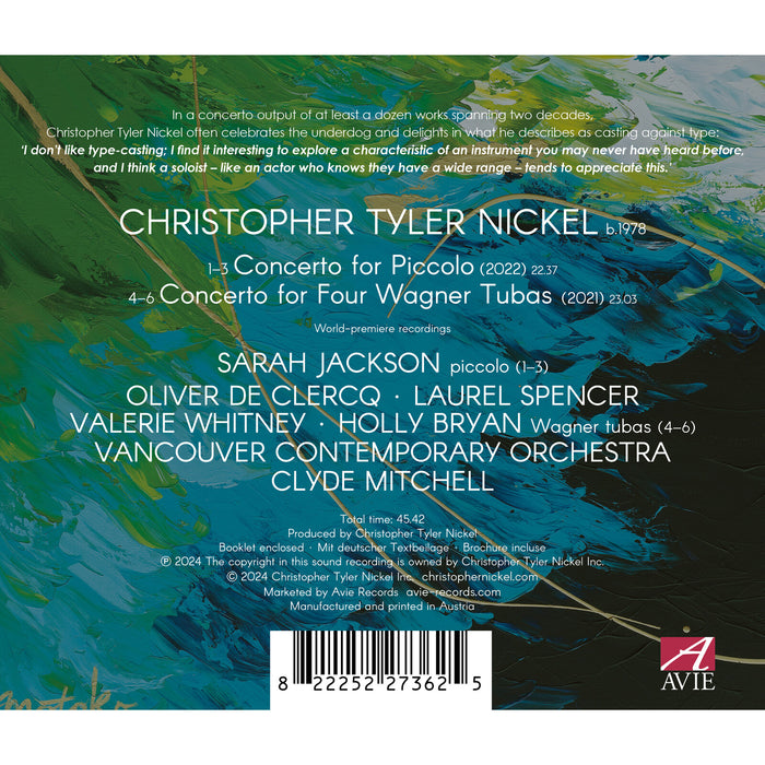 Christopher Tyler Nickel, Sarah Jackson - Christopher Tyler Nickel: Concerto for Piccolo, Concerto for Four Wagner Tubas - AV2736
