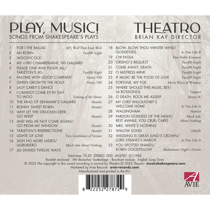 Theatro - Play, Music! - Songs from Shakespeare's Plays - AV2787
