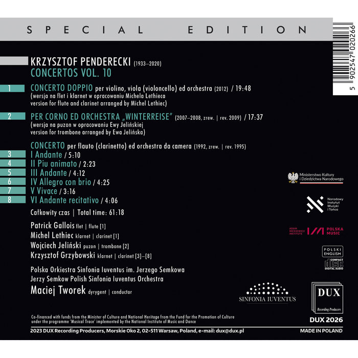 Maciej Tworek, Jerzy Semkow Polish Sinfonia luventus Orchestra - Penderecki: Concertos Vol. 10 - DUX2026
