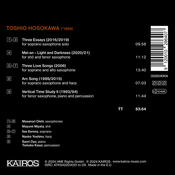 Ilse Eerens, Tomoko Kasai, Mayumi Miyata, Masanori Oishi, Saori Oya, Naoko Yoshino - Toshio Hosokawa: Works for Saxophone - KAI0022040