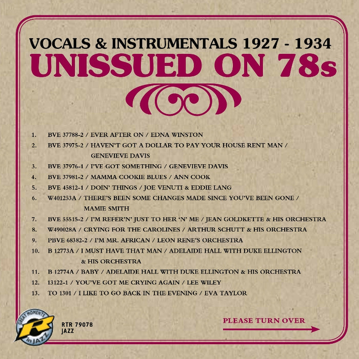 Various Artists - Unissued on 78s - Vocals & Instrumentals 1927 - 1934 - RTR79078