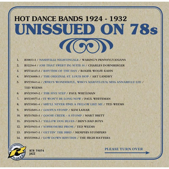 Various Artists - Unissued On 78s - Hot Dance Bands 1924-1932 - RTR79074