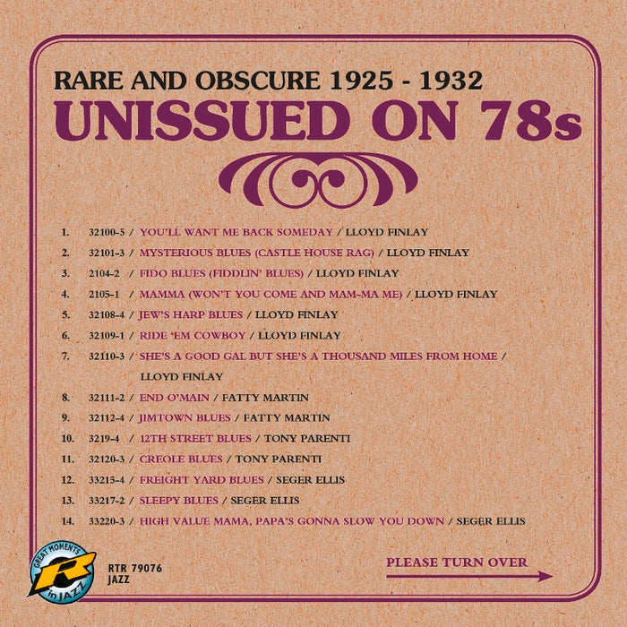 Various Artists - Unissued on 78s - Rare and Obscure 1925 - 1932 - RTR79076