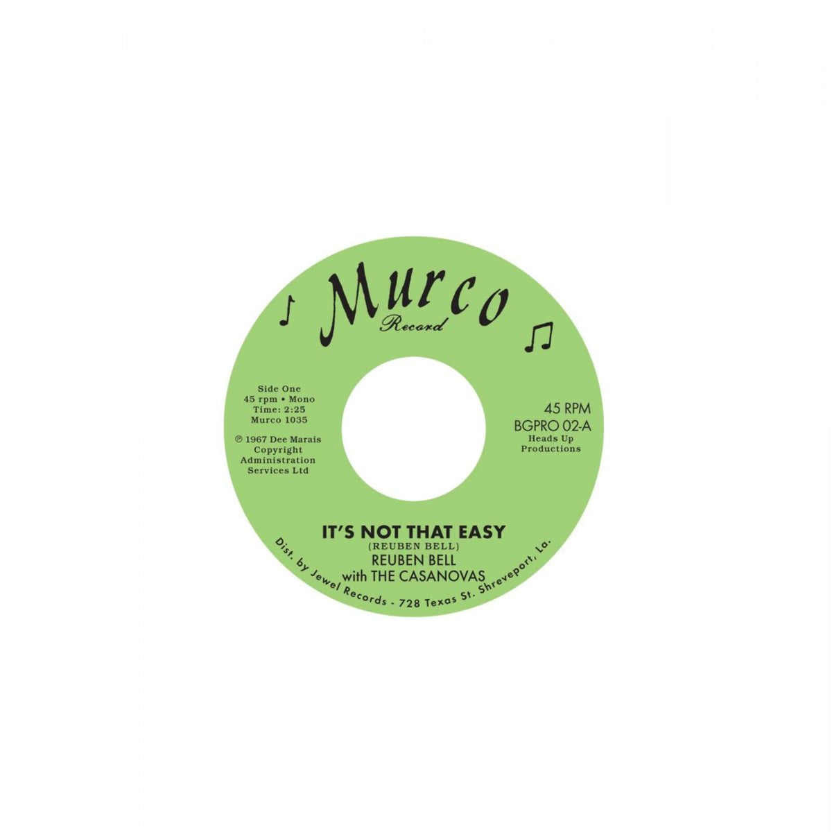 Reuben Bell With The Casanovas - It's Not That Easy / Hummin' A Sad Song - BGPRO02