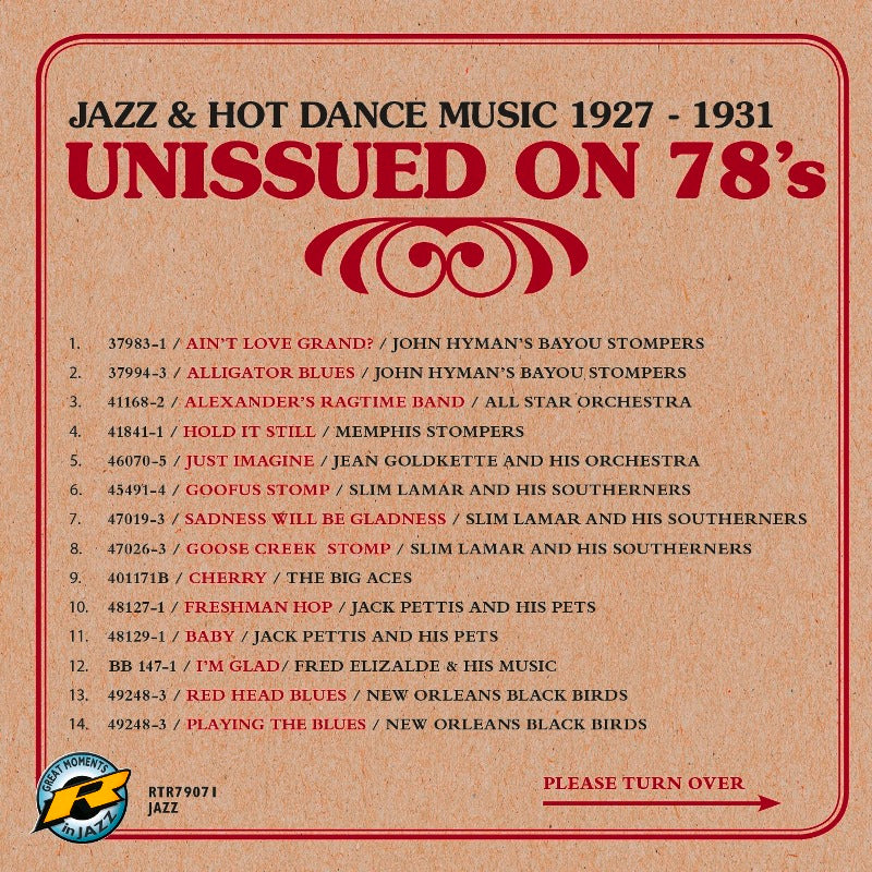 Various Artists - Unissued On 78's - Jazz & Hot Dance Music 1927 - 1931 - RTR79071