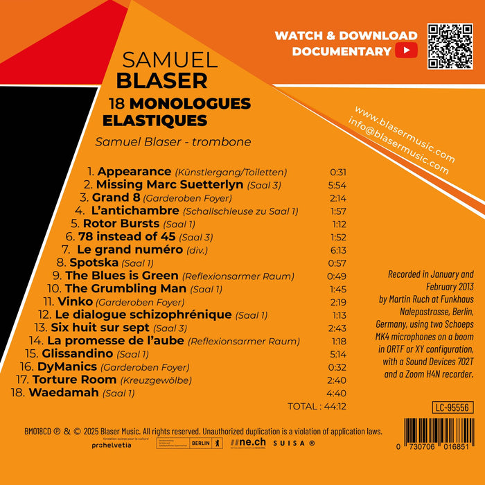 Samuel Blaser - 18 Monologues Elastiques - BM018CD