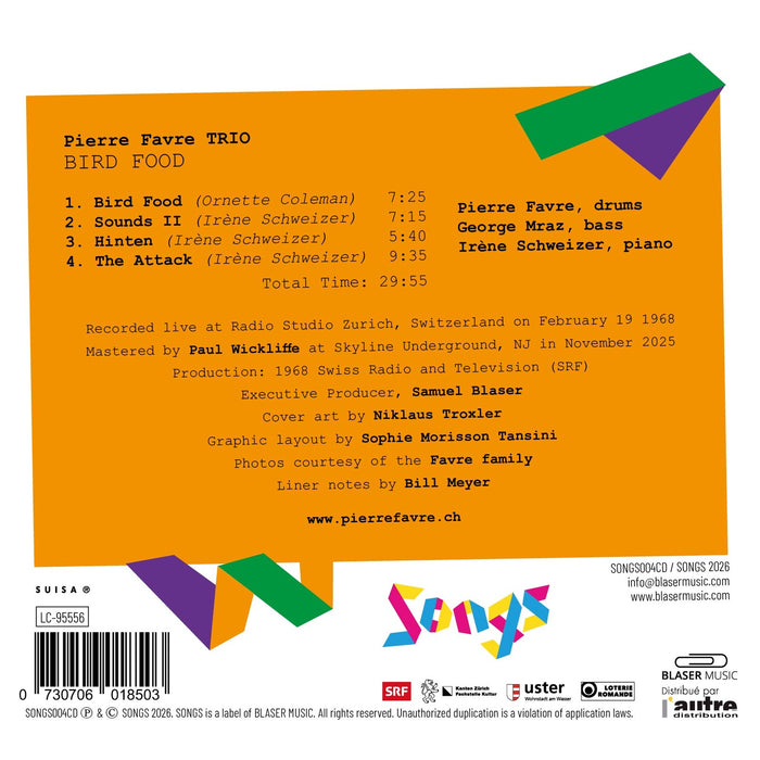 Pierre Favre Trio - Bird Food - SONGS004CD