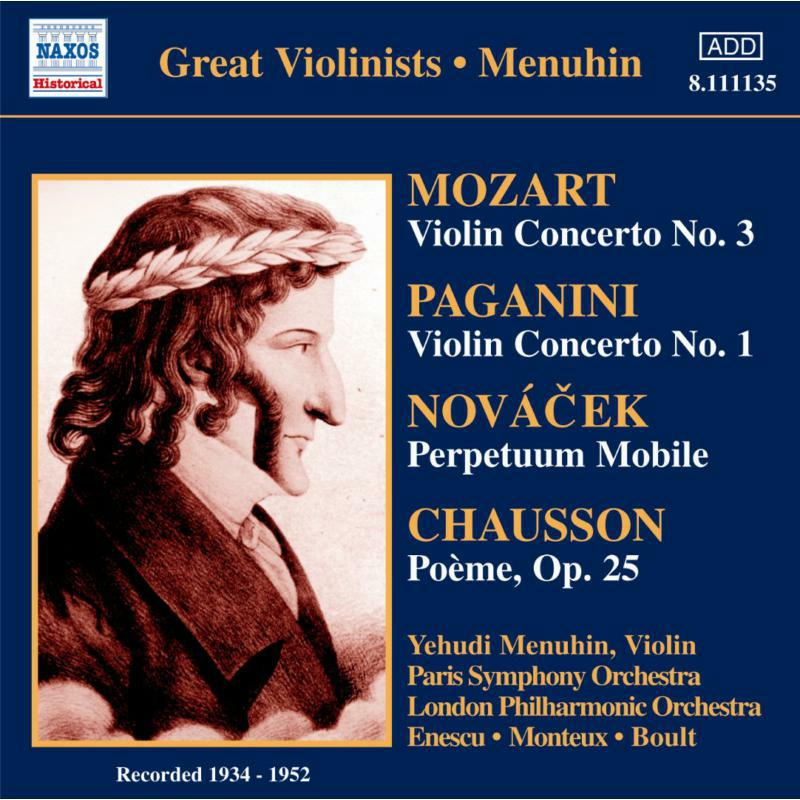 Menuhin:Paris So:Lpo:Enescu - MOZART: Violin Concerto No. 3 / PAGANINI: Violin Concerto No. 1 - 8111135