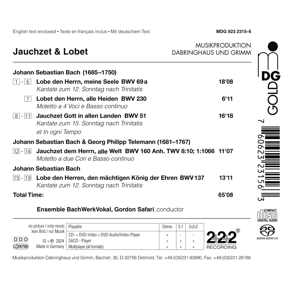 BachWerkVokal, Gordon Safari - J.S. Bach: Cantatas & Motets - MDG92323156