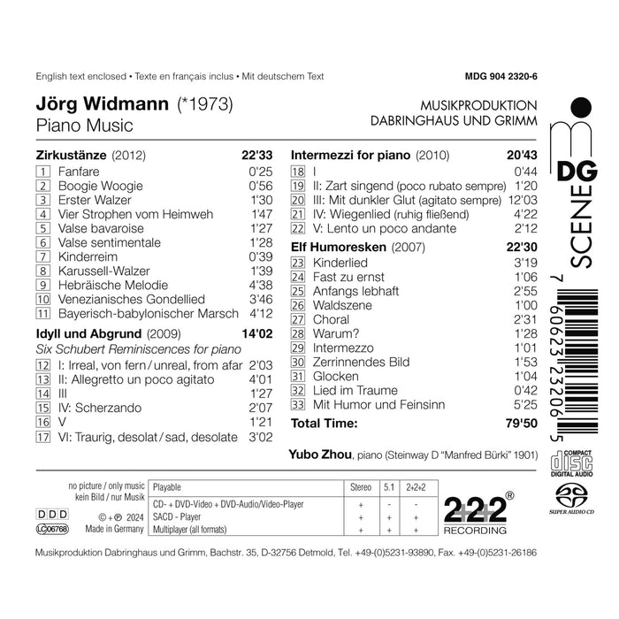 Yubo Zhou - Jorg Widmann: Piano Music - MDG90423206
