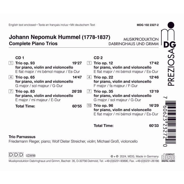 Trio Parnassus - J.N. Hummel: Complete Piano Trios - MDG10223272