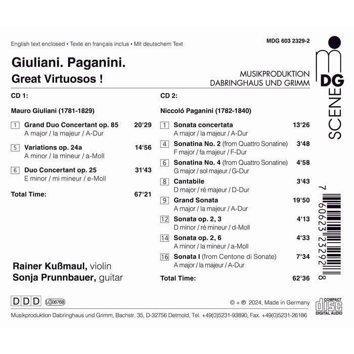 Rainer Kussmaul, Sonja Prunnbauer - Giuliana & Paganini - Great Virtuosos! - MDG60323292