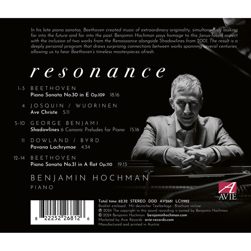 Benjamin Hochman - Resonance: Beethoven * Benjamin * Dowland * Josquin - AV2681