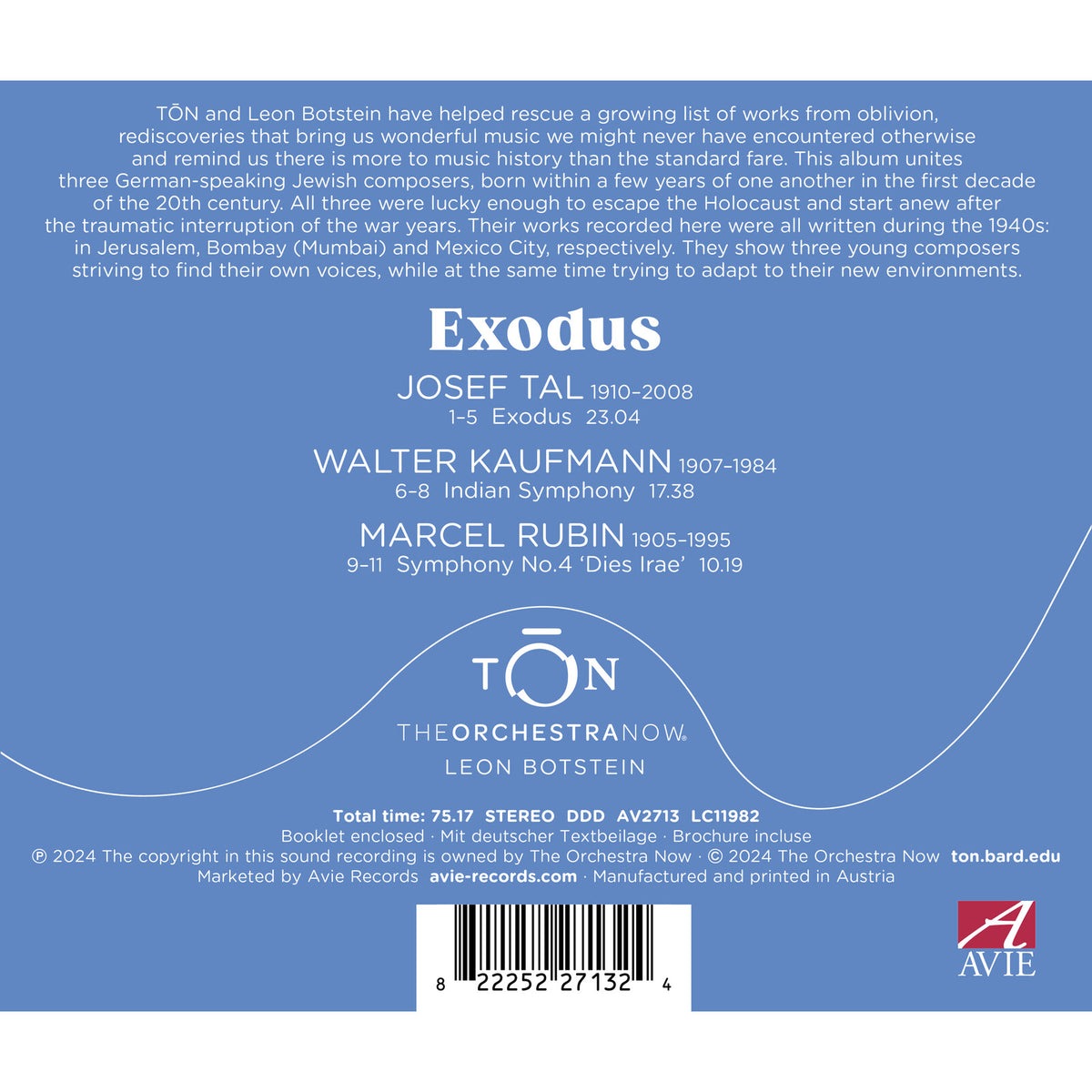The Orchestra Now; Leon Bostein - Exodus: Kaufmann, Rubin, Tal - AV2713