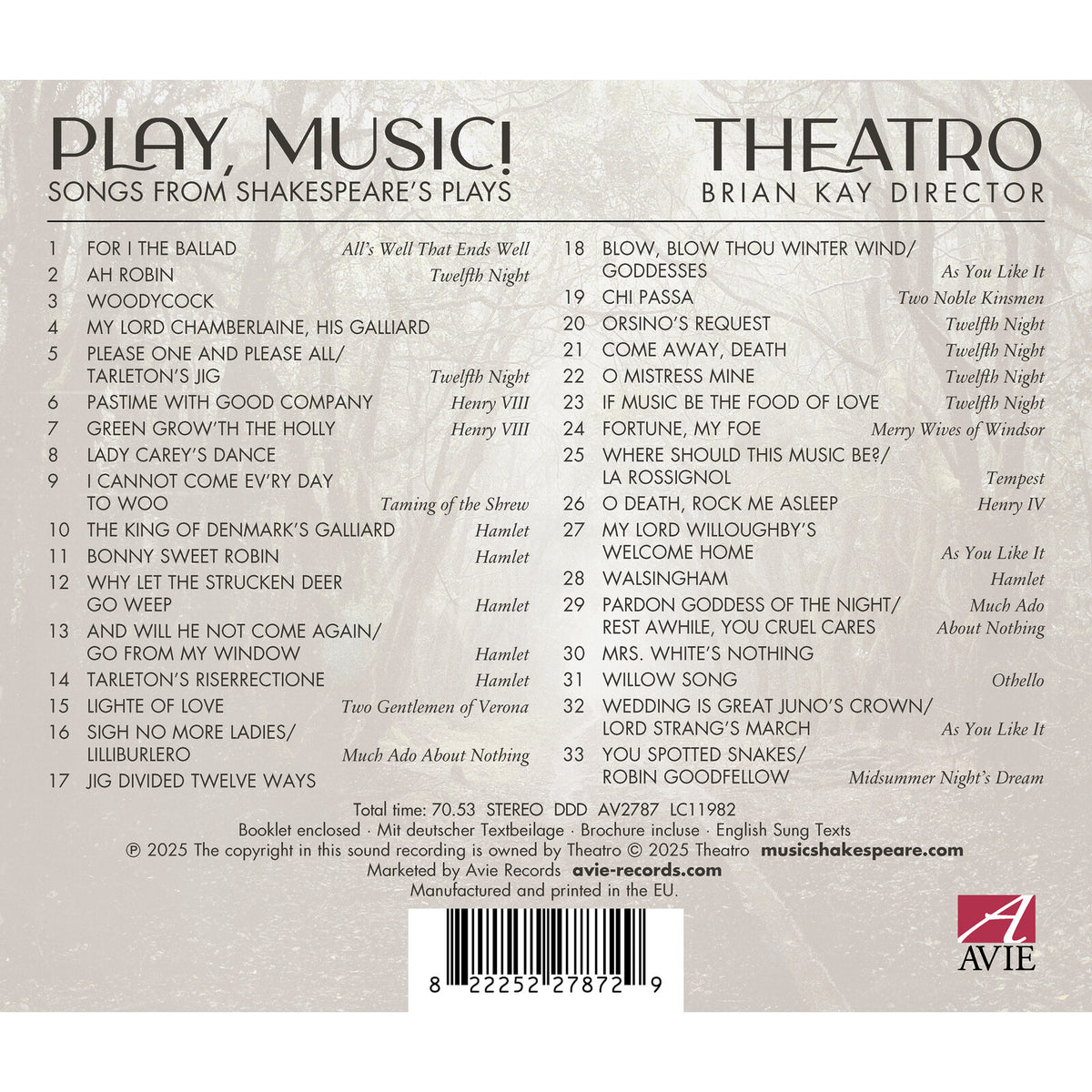 Theatro - Play, Music! - Songs from Shakespeare's Plays - AV2787