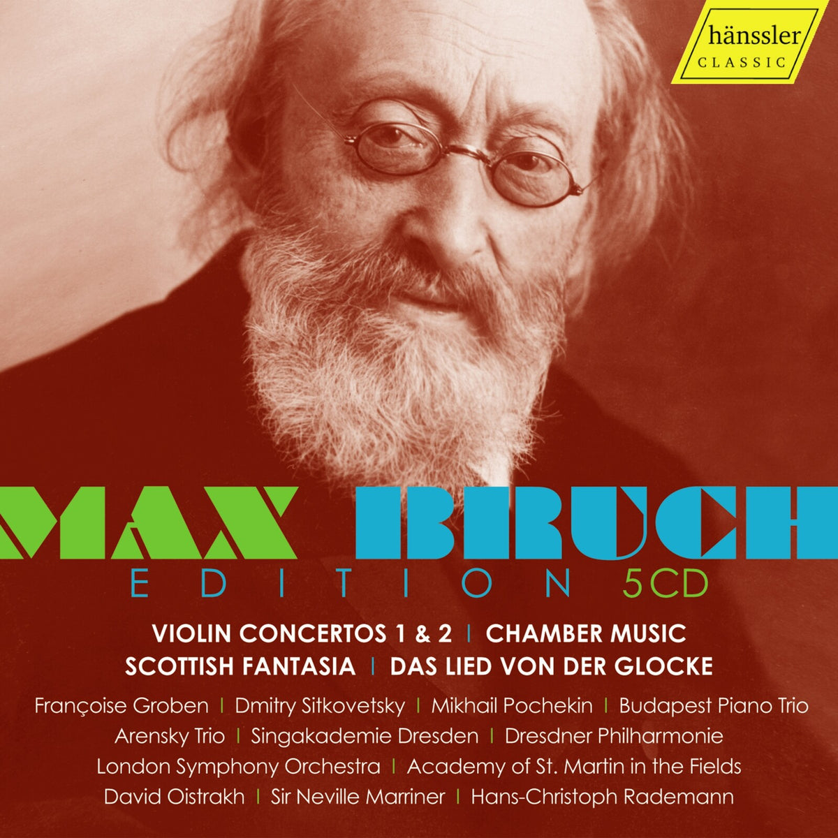 Dmitry Sitkovetsky; Pamela Frank; Academy of St. Martin in the Fields; Mikhail Pochekin; Württembergische Philharmonie Reutlingen; Ronald van Spaendonck; Francoise Groben; Peter Laul; Budapest Piano Trio; Orchestre de chambre du Luxembourg; Francoise Groben; Arensky Trio; David Oistrakh; London Symphony Orchestra; Singakademie Dresden; Mitglieder des Staatsopernchores der Sachsischen Staatsoper Dresden; Dresdner Philharmonie - Max Bruch Edition - HC25058