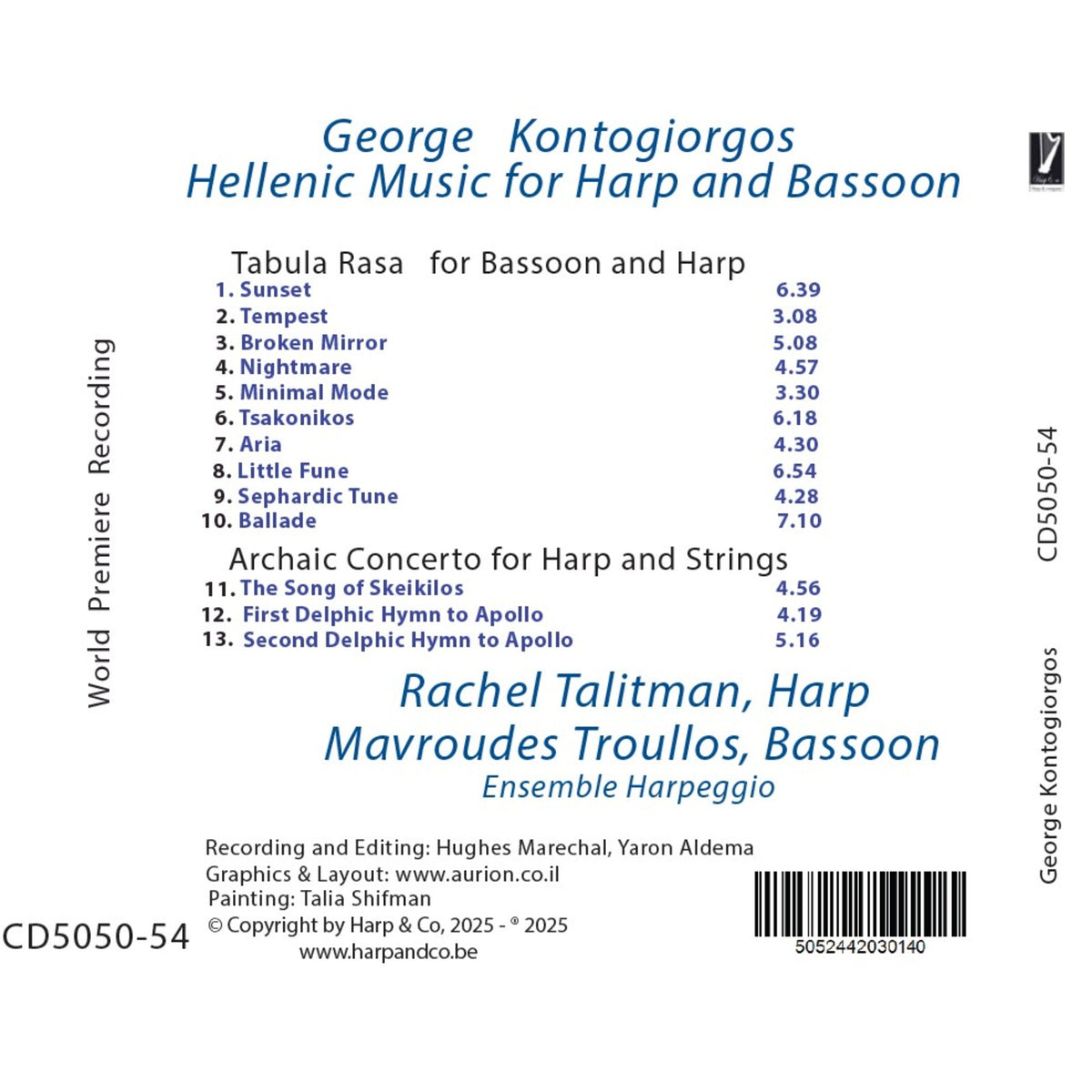 Rachel Talitman & Mavroudes Troullos - George Kontogiorgos: Hellenic Music for Harp and Bassoon - CD505054