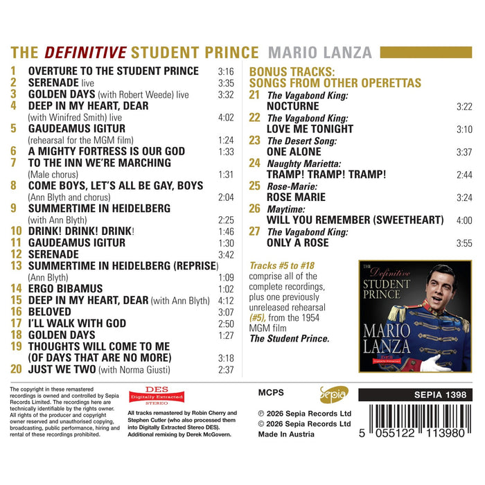 Mario Lanza - The Definitive Student Prince - SEPIA1398