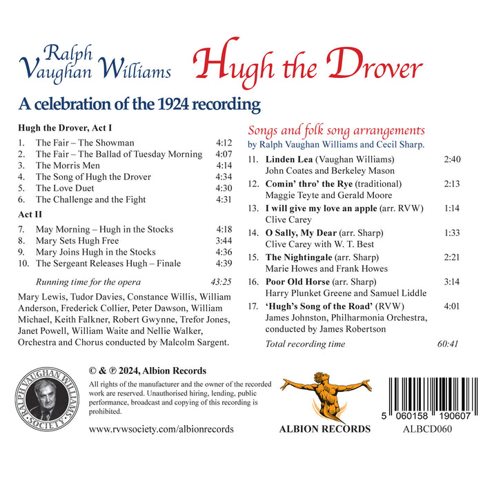 Malcolm Sargent, Mary Lewis, Tudor Davies, Maggie Teyte, Clive Carey, Marie Howes, Harry Plunket Greene, James Johnstone - Ralph Vaughan Williams: Hugh the Drover - ALBCD060