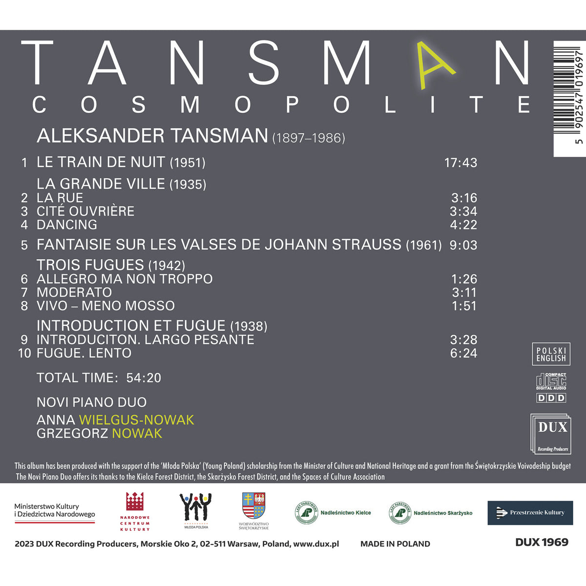 Novi Piano Duo - Tansman - Cosmopolite - DUX1969