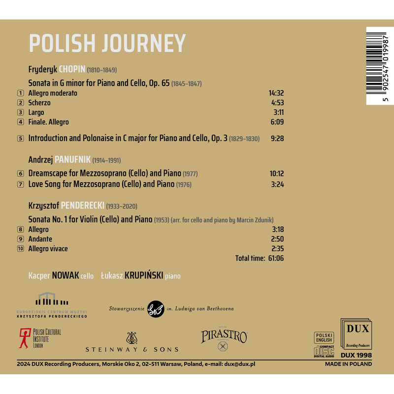 Kacper Nowak (cello), Lukasz Krupinski (piano) - Polish Journey - Chopin, Panufnik, Penderecki - DUX1998