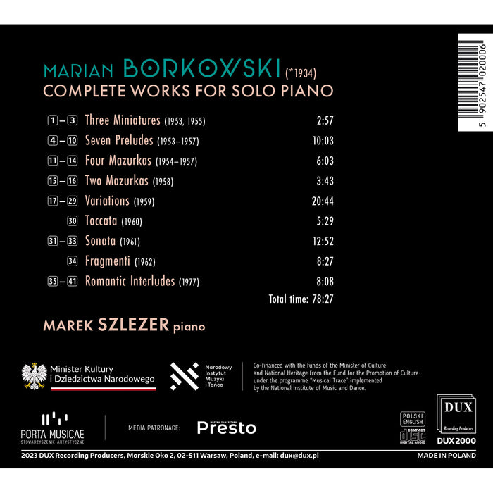 Marek Szlezer - Borkowski: Complete Works for Solo Piano - DUX2000