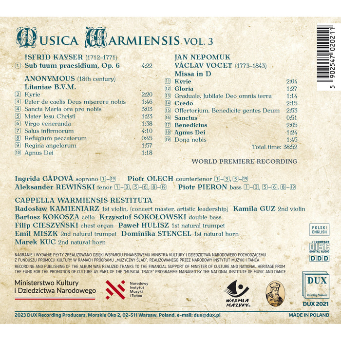Cappella Wamiensis Restituta - Musica Warmiensis Vol. 3 - DUX2021