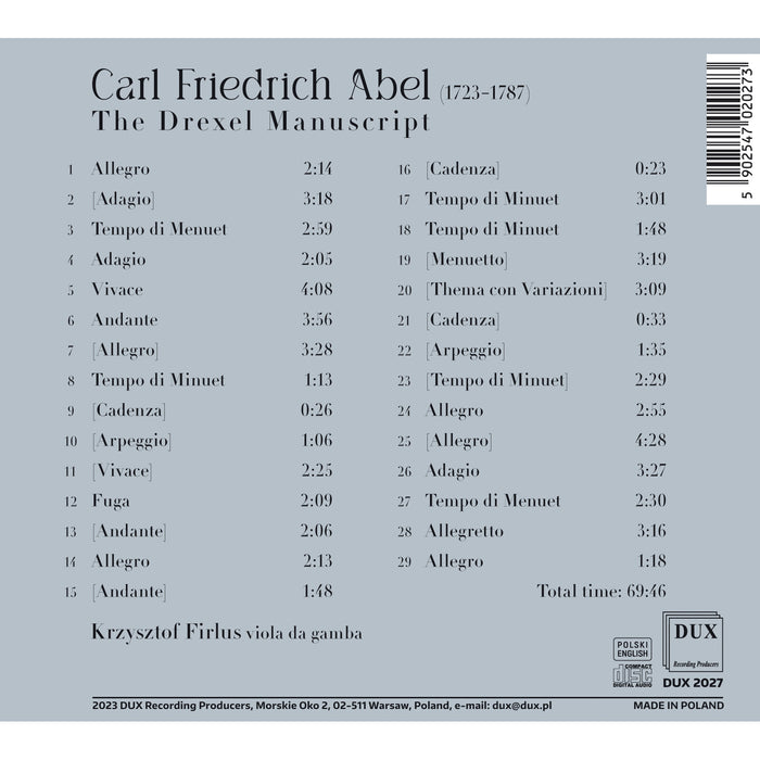 Krzysztof Firlus - C.F. Abel: The Drexel Manuscript - DUX2027
