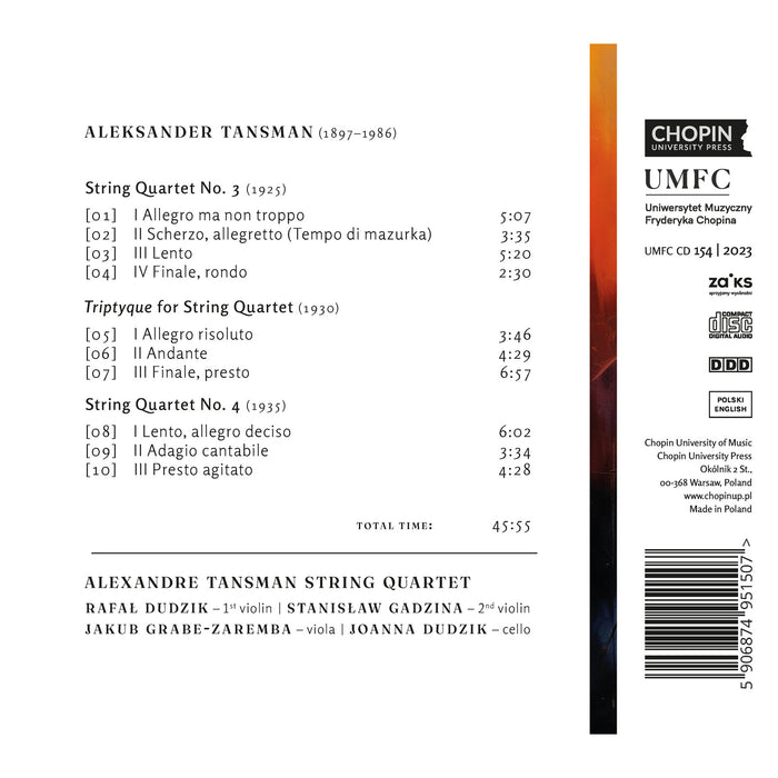 Alexandre Tansman String Quartet - Tansman: String Quartets Nos. 3 & 4, Triptyque - UMFCCD154
