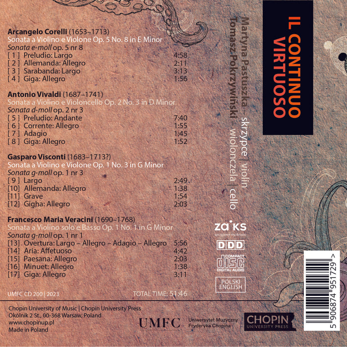 Martyna Pastuszka (violin), Tomasz Pokrzywinski (cello) - Il Continuo Virtuoso - Corelli, Vivaldi, Visconti & Veracini - UMFCCD200