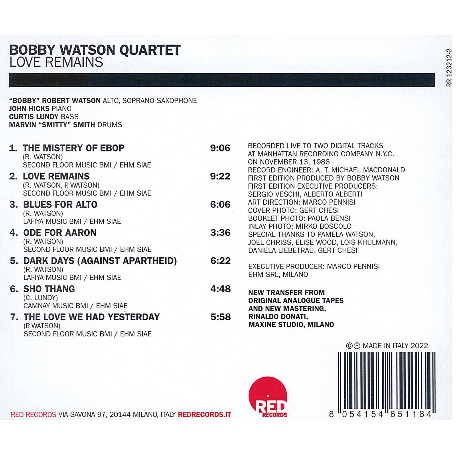 洋楽 Robert 'Bob' Watson Love Remains LP Bobby Watson | Love Remains FULL ALBUM (1987, 2021 remaster