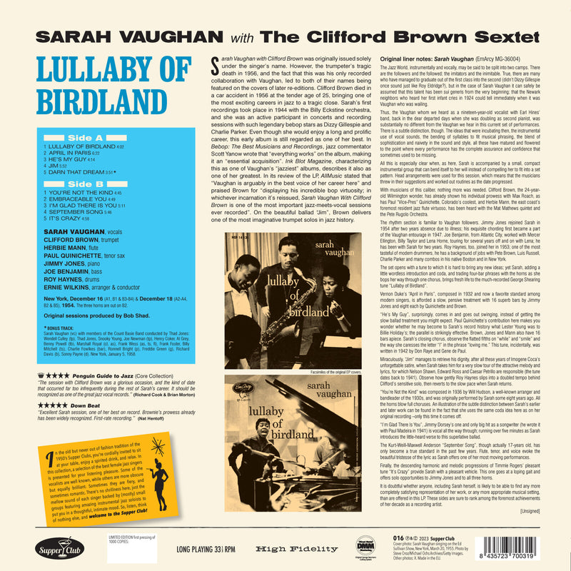 Sarah Vaughan & Clifford Browm - Lullaby of Birdland - 016SP