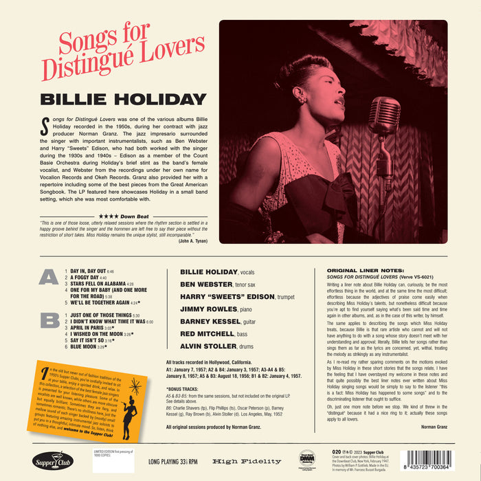 Billie Holiday - Songs For Distingue Lovers - 020SP