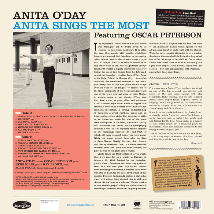 Anita O'Day - Sings The Most feat. Oscar Peterson (Limited Edition) - 042SP