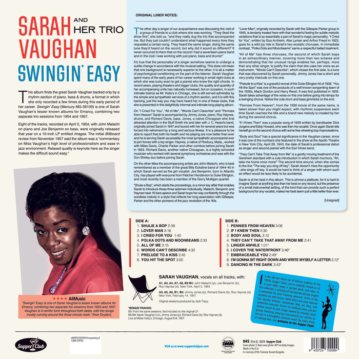 Sarah Vaughan - And Her Trio - Swingin' Easy - 045SP