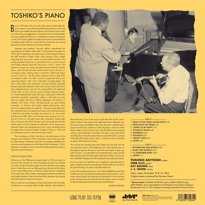 Toshiko Akiyoshi - Toshiko's Piano - JWR4652LP