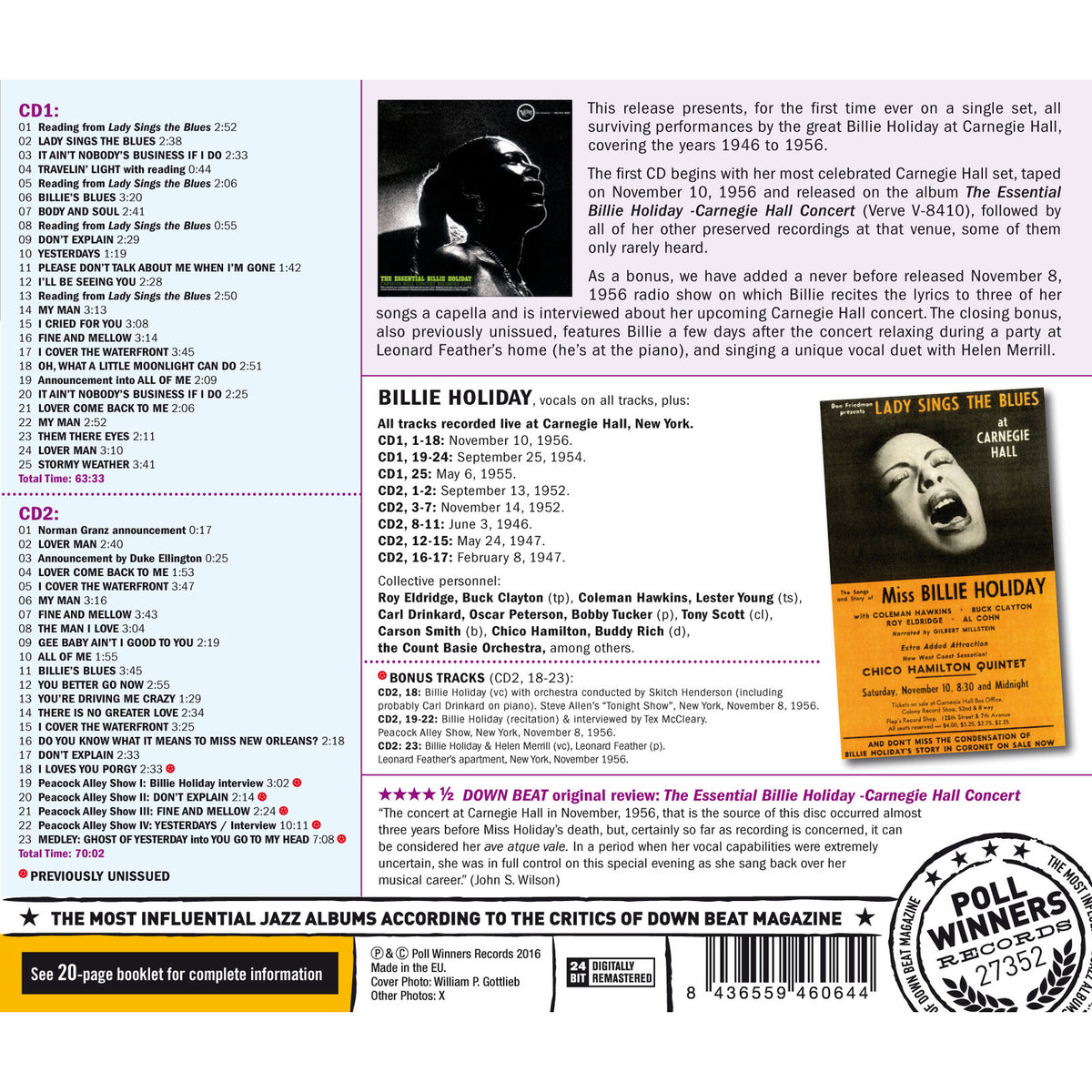 Billie Holiday: The Complete Carnegie Hall Performances – Proper Music