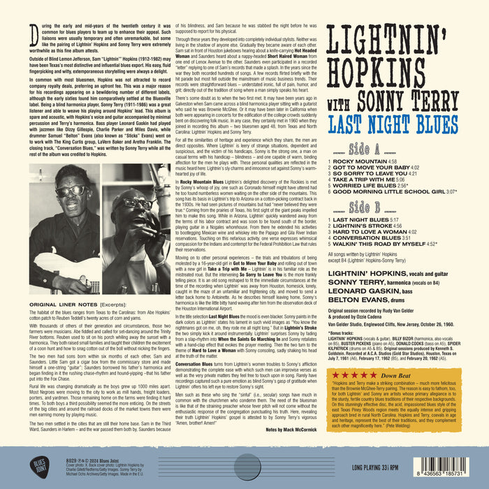 Lightnin'Hopkins With Sony Terry - Last Night Blue - 8029