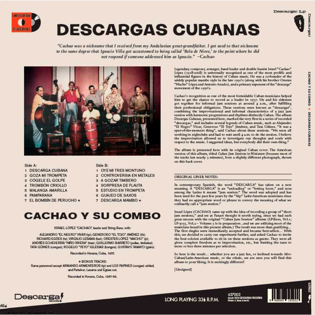 Cachao y Su Combo - Descargas Cubanas - 637003