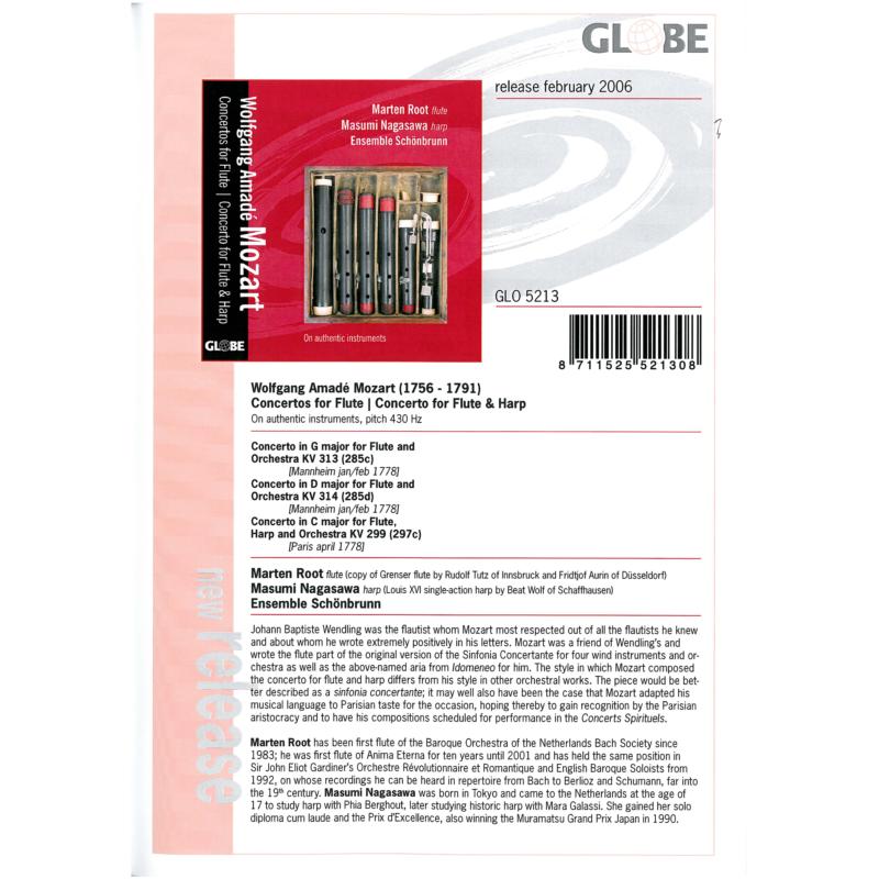 Concertos for Flute, Concerto for Flute & Harp - Root/Nagasawa/Ensemble Schonbr - GLO5213