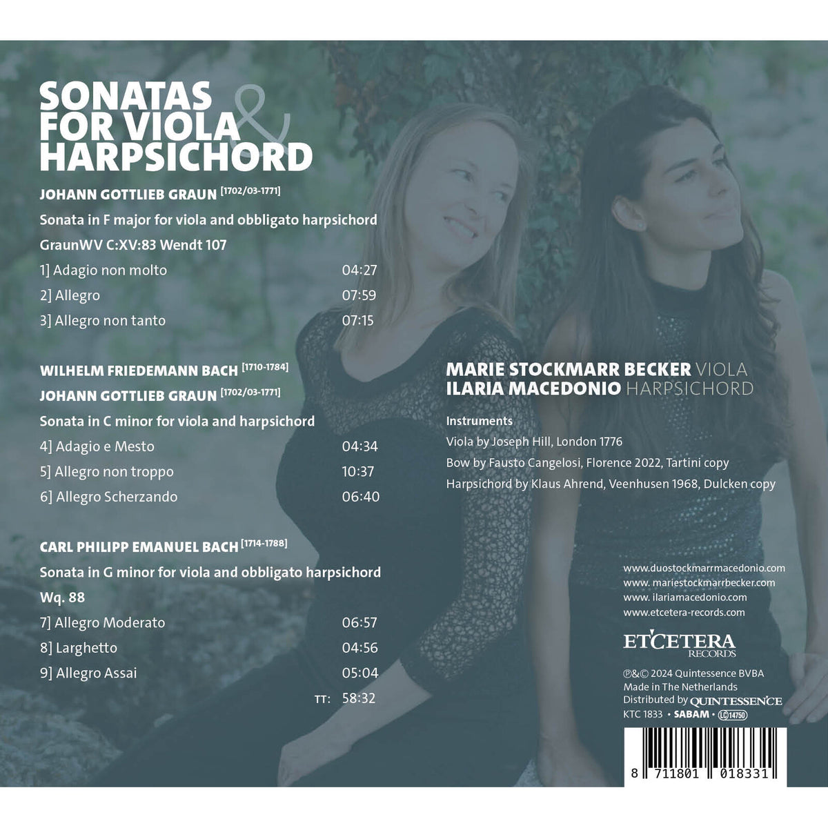 Marie Stockmarr Becker & Ilaria Macedonio - Sonatas for Viola & Harpsichord: Graun, W.F. Bach & C.P.E Bach - KTC1833