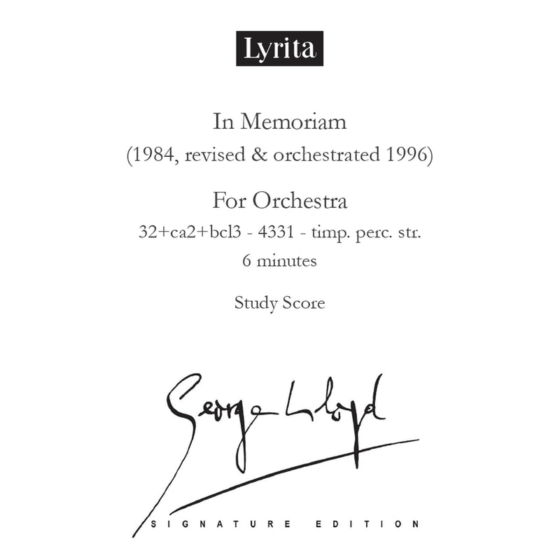 George Lloyd - George Lloyd: In Memoriam (1996) Study Score for orchestra - SRMP-0035