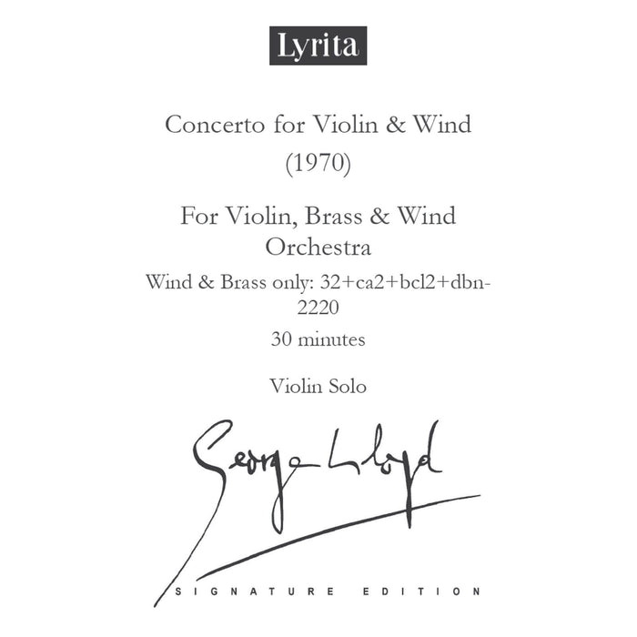 George Lloyd - George Lloyd: Concerto for Violin & Wind (1970) - Violin Score (for solo violin) - SRMP-0067