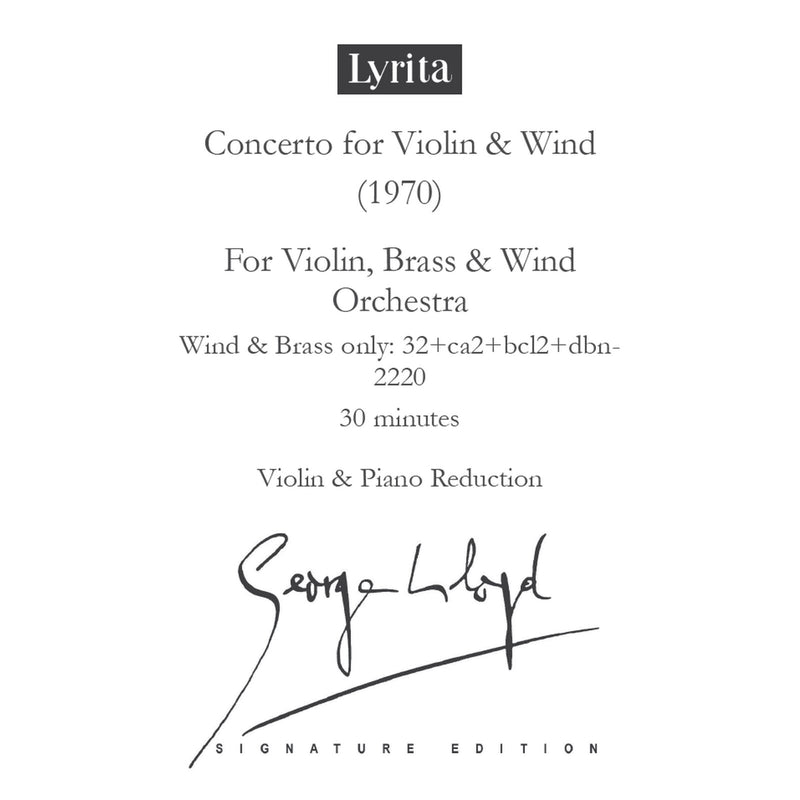 George Lloyd - George Lloyd: Concerto for Violin & Wind (1970) - Violin & Piano Reduction Score (for violin & piano) - SRMP-0068