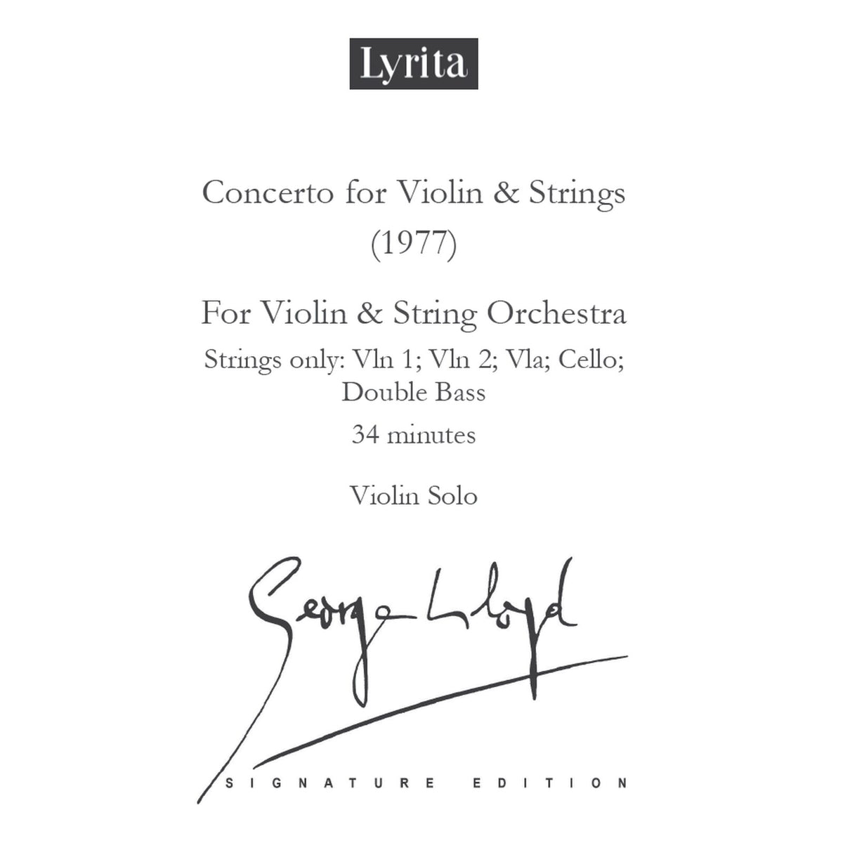 George Lloyd - George Lloyd: Concerto for Violin & Strings (1977) - Violin Score (for solo violin) - SRMP-0071