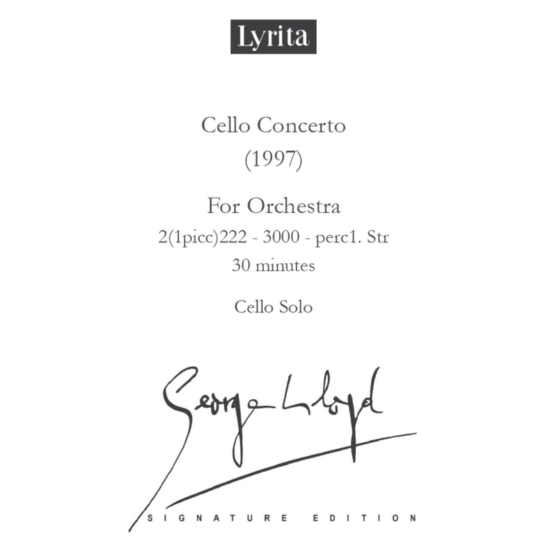 George Lloyd - George Lloyd: Cello Concerto for Orchestra (1997) - Cello Score (for solo cello) - SRMP-0075