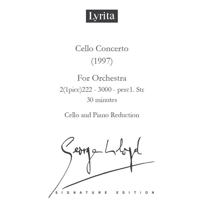 George Lloyd - George Lloyd: Cello Concerto for Orchestra (1997) - Cello & Piano Reduction Score (for cello & piano) - SRMP-0076