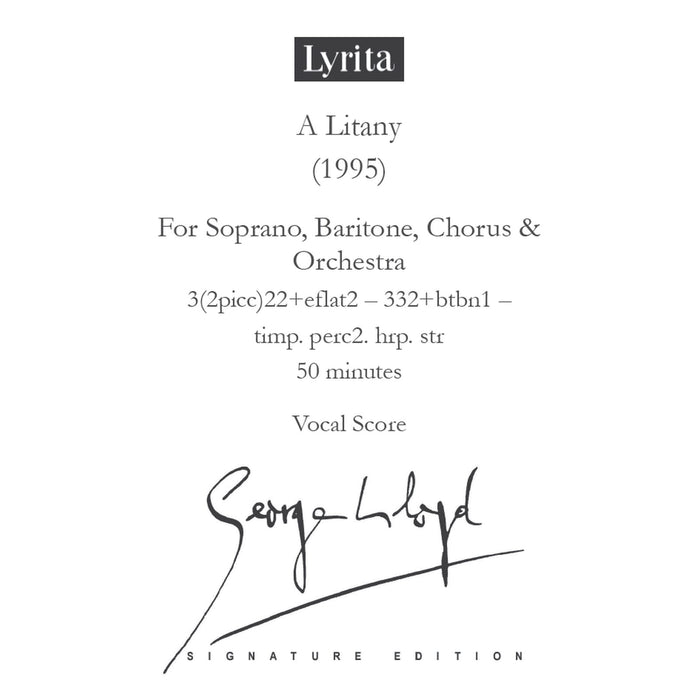 George Lloyd - George Lloyd: A Litany (1995) - Vocal Score (for soprano, baritone, chorus & orchestra) - SRMP-0088
